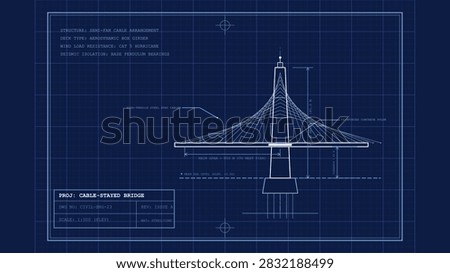 Cable-stayed bridge construction plan blueprint technical drawing engineering sketch architectural design professional documentation