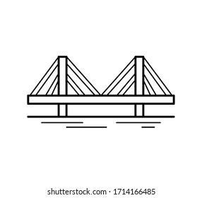 Cable-stayed bridge line icon isolated on white background. Urban architecture. Vector illustration.