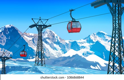 Cableway in Alps at winter