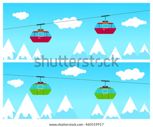 Cableway Cabins Going Above Winter Time Stock Vector Royalty Free