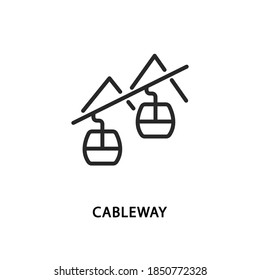 Cableway flat line icon. Vector illustration of a symbol of the cable car ahead of the mountains.