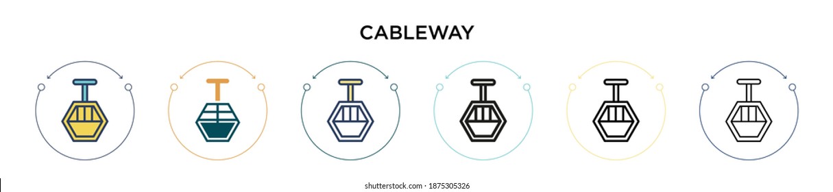 Cableway icon in filled, thin line, outline and stroke style. Vector illustration of two colored and black cableway vector icons designs can be used for mobile, ui, web