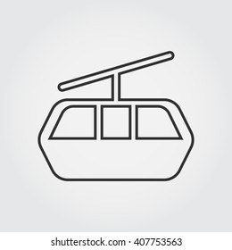 Cableway line icon, outline vector illustration, linear pictogram isolated on gray
