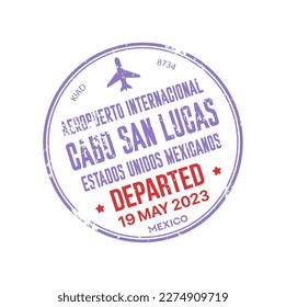 Cabo San Lucas departed visa stamp, mexico travel border control. Vector international airport sign, vintage insignia of Latin American country