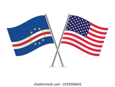 Cabo Verde and America crossed flags. Cabo Verdean and American flags on white background. Vector icon set. Vector illustration.