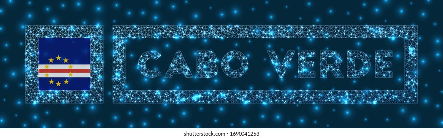 Cabo Verde badge. Flag of Cabo Verde in glowing network geometric style. Authentic vector illustration.