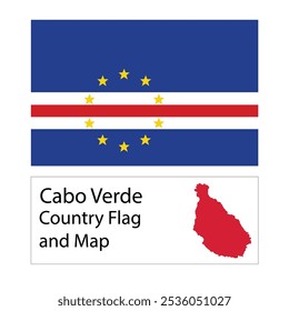 Cabo Verde Bandeira do país e mapa mão desenhar ilustração sobre fundo branco