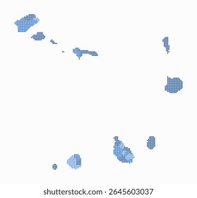 Cabo Verde pontilhado mapa. Mapa de estilo digital do país sobre fundo branco. Forma de Cabo Verde com pontos circulares. Estilo de pontos coloridos. Círculos de tamanho pequeno. Ilustração de vetor artístico.