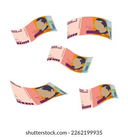 Cabo Verde Escudo Vector Illustration. West African money set bundle banknotes. Falling, flying money 2000 CVE. Flat style. Isolated on white background. Simple minimal design.