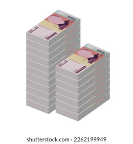 Cabo Verde Escudo Vektorgrafik. Westafrikanisches Geld-Set-Bundle-Banknoten. Papier Geld 5000 CVE. Flacher Stil. Einzeln auf weißem Hintergrund. Einfaches minimales Design.