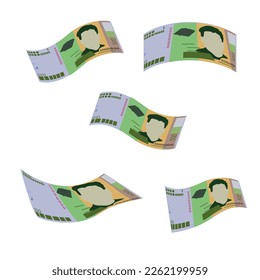Cabo Verde Escudo Vector Illustration. West African money set bundle banknotes. Falling, flying money 500 CVE. Flat style. Isolated on white background. Simple minimal design.