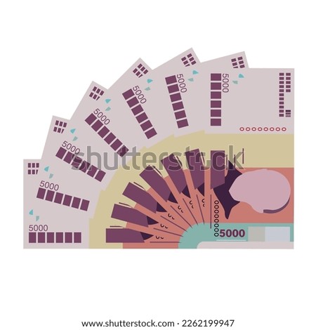 Cabo Verde Escudo Vector Illustration. West African money set bundle banknotes. Paper money 5000 CVE. Flat style. Isolated on white background. Simple minimal design.