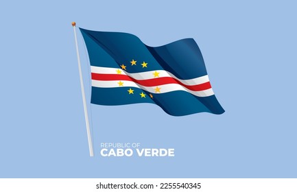 Cabo Verde flag waving at the flagpole. Vector 3D