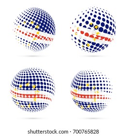 Cabo Verde halftone flag set patriotic vector design. 3D halftone sphere in Cabo Verde national flag colors isolated on white background.