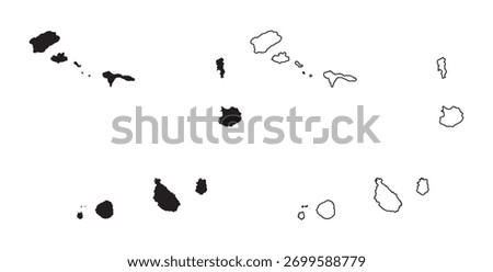 Cabo Verde islands map silhouettes and outlines showing the archipelago on a clean white background