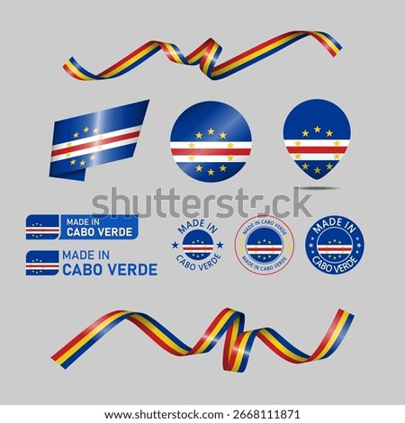 Cabo Verde made in logo. Set of design flags label icon, stripes, ribbons