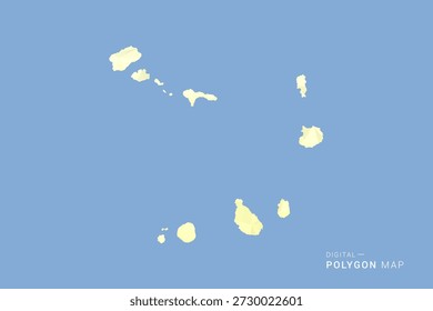 Cabo Verde Karte im Low-Poly-Polygon-Vektorstil, geometrische Form Illustration mit weichen Gelbtönen auf blauem Hintergrund, saubere Silhouette für Infografik.