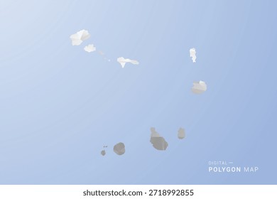Cabo Verde Mapa - estilo polígono vetor ilustração em tons de cinza, branco e azul, baixo-poli design geométrico, silhueta mínima, adequado para design infográfico e moderno.