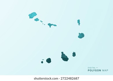 Mapa de Cabo Verde - Ilustração vetorial estilo polígono em azul-esverdeado azul-esverdeado baixo design geométrico, silhueta mínima moderna.