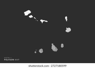 Cabo Verde Map - Polygon style vector illustration in black, gray and white low poly geometric design, minimal silhouette, isolated for infographic.