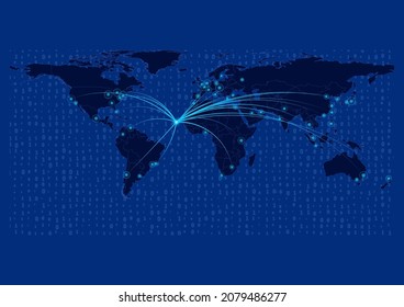 Cabo Verde map for technology or innovation or export concepts. Connections of the country to major cities around the world. File is suitable for digital editing and prints of all sizes.