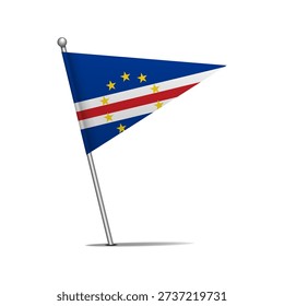 Cabo Verde national flag. Map pin flag stuck in a white background