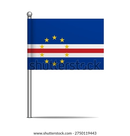 Cabo Verde national flag. Map pin flag stuck in a white background