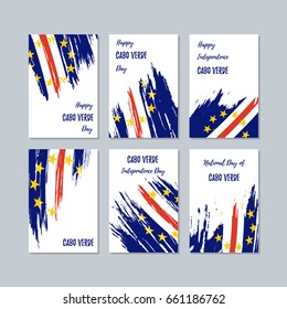 Cabo Verde Patriotic Cards for National Day. Expressive Brush Stroke in Flag Colors on white card background. Vector Greeting Card.