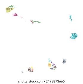 Cabo Verde region word cloud. Country shape design. Cabo Verde colored illustration. Region names collage cloud. Vector illustration.