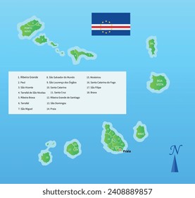 Cabo Verde regions map. Republica de Cabo Verde. Vector illustration