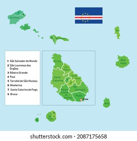 Cabo Verde regions map. Vector illustration