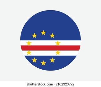 Cabo Verde Round Country Flag. Circular Cape Verde National Flag. Republic of Cabo Verde Circle Shape Button Banner. EPS Vector Illustration.