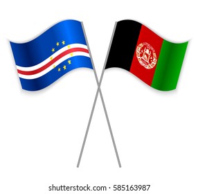 Cabo Verdean and Afghan crossed flags. Cape Verde combined with Afghanistan isolated on white. Language learning, international business or travel concept.