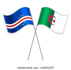 Cabo Verdean and Algerian crossed flags. Cabo Verde combined with Algeria isolated on white. Language learning, international business or travel concept.