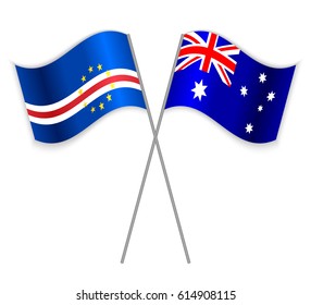 Cabo Verdean and Australian crossed flags. Cabo Verde combined with Australia isolated on white. Language learning, international business or travel concept.