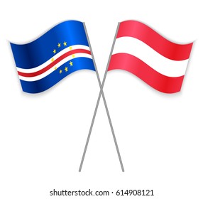 Cabo Verdean and Austrian crossed flags. Cabo Verde combined with Austria isolated on white. Language learning, international business or travel concept.