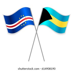 Cabo Verdean and Bahamian crossed flags. Cabo Verde combined with Bahamas isolated on white. Language learning, international business or travel concept.