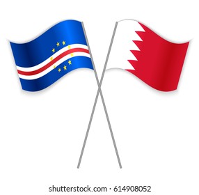 Cabo Verdean and Bahraini crossed flags. Cabo Verde combined with Bahrain isolated on white. Language learning, international business or travel concept.