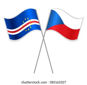 Cabo Verdean and Czech crossed flags. Cape Verde combined with Czech Republic isolated on white. Language learning, international business or travel concept.