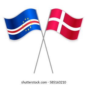Cabo Verdean and Danish crossed flags. Cape Verde combined with Denmark isolated on white. Language learning, international business or travel concept.