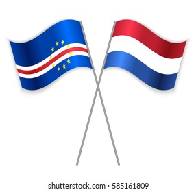 Cabo Verdean and Dutch crossed flags. Cape Verde combined with Netherlands isolated on white. Language learning, international business or travel concept.