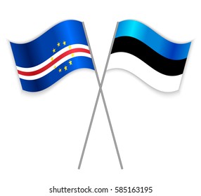 Cabo Verdean and Estonian crossed flags. Cape Verde combined with Estonia isolated on white. Language learning, international business or travel concept.
