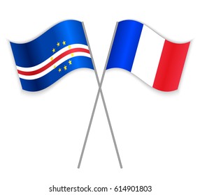 Cabo Verdean and French crossed flags. Cabo Verde combined with France isolated on white. Language learning, international business or travel concept.