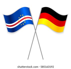 Cabo Verdean and German crossed flags. Cape Verde combined with Germany isolated on white. Language learning, international business or travel concept.