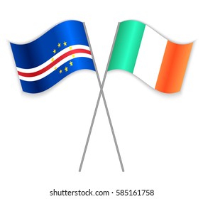 Cabo Verdean and Irish crossed flags. Cape Verde combined with Ireland isolated on white. Language learning, international business or travel concept.