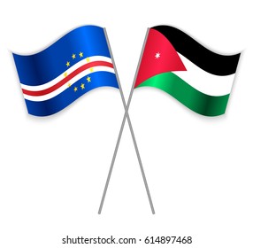 Cabo Verdean and Jordanian crossed flags. Cabo Verde combined with Jordan isolated on white. Language learning, international business or travel concept.