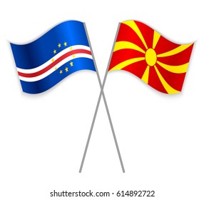 Cabo Verdean and Macedonian crossed flags. Cabo Verde combined with Macedonia isolated on white. Language learning, international business or travel concept.