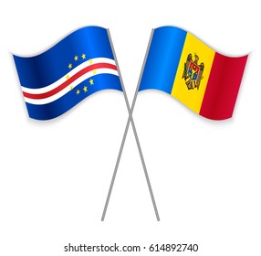 Cabo Verdean and Moldovan crossed flags. Cabo Verde combined with Moldova isolated on white. Language learning, international business or travel concept.