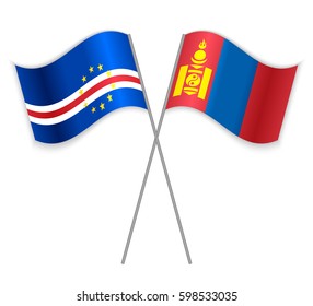 Cabo Verdean and Mongolian crossed flags. Cape Verde combined with Mongolia isolated on white. Language learning, international business or travel concept.