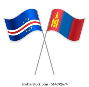Cabo Verdean and Mongolian crossed flags. Cabo Verde combined with Mongolia isolated on white. Language learning, international business or travel concept.
